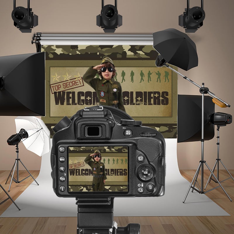 Baocicco Army Soldier Backdrop 7x5ft Welcome Soldiers Photography Background Three Stars Top Secret Camouflage Backdrop Children Birthday Party Decor Background Photo Studio Props - Image 2